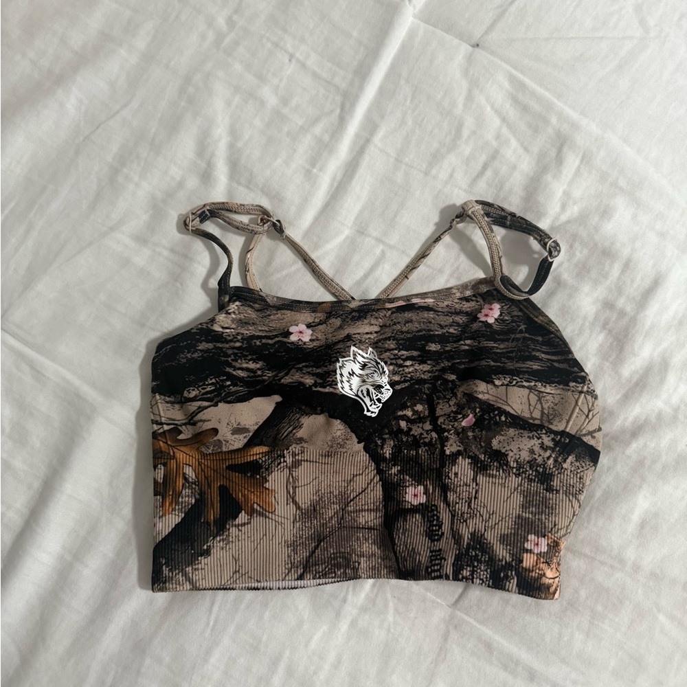 Darc Sport Brown Camo Strappy Crop Top